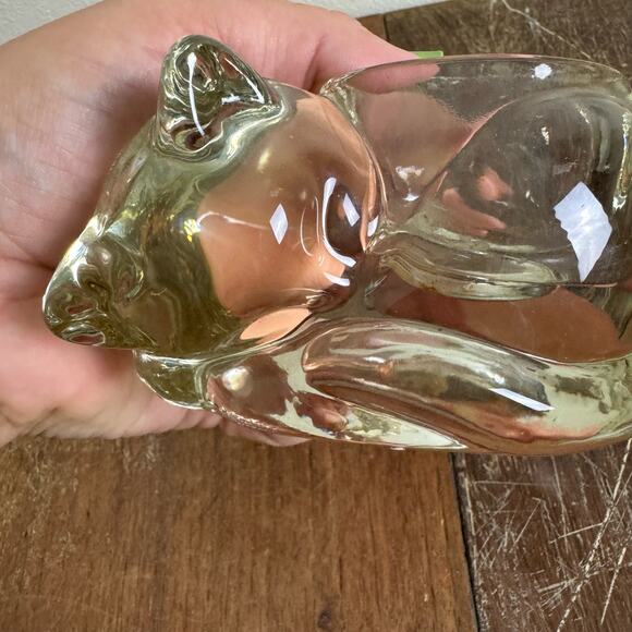 Avon Vintage Sleeping Cat Crystal Glass Votive Tea Lite Candle Holder HEAVY - Picture 7 of 8